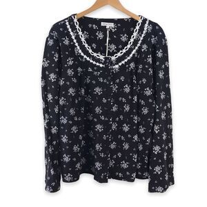 Body Touch Classics black & white long‎ sleeve blouse size 1X